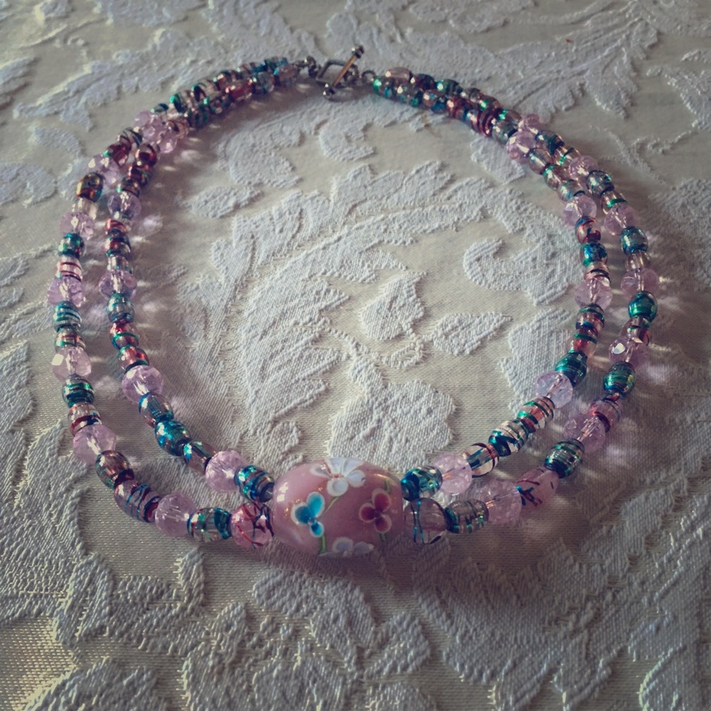 Beautiful pink and teal green necklace